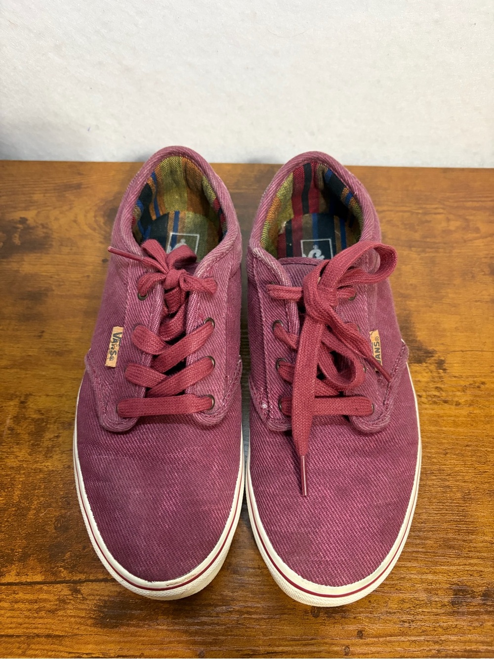 Vans Burgundy Canvas Youth Low-Top Sneakers with Striped Interior